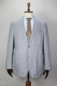 BOGGI Blue LINEN & COTTON Micro Dogtooth Sport Coat Jacket Blazer 58IT 48US/UK - Picture 1 of 10