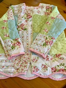 Handmade Quilted Jacket Upcyled Floral Patchwork Fabric in Pinks Greens Whites - Picture 1 of 16