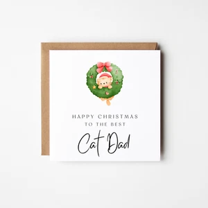 Cat Dad Christmas Card, Cat and Wreath, Cat Lover, Gift For Him, - Picture 1 of 3