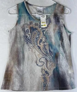 Used/Washed grau türkis Perlen Fleur de Lis Grunge Tank Top, Gr. S Neu mit Etikett neu - Bild 1 von 8