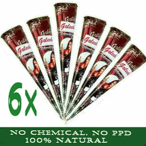 6x Henna Tattoo Paste Golecha Kegel Rotbraun, Ohne Chemie, 100% Natural 150g  - Bild 1 von 4