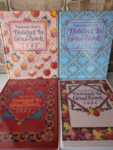 Vintage Vanessa Ann Holidays in Cross Stitch 1991, 1992, 1993, 1994 - LOTE DE 4 - Imagen 1 de 5
