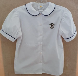 Primrose Schools Uniform size 8 Short Sleeve Peter Pan Collar Blouse Piping - Picture 1 of 4