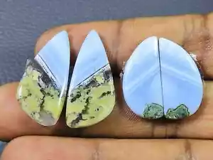 12-24MM Natural Blue Opal 2Matching Pair Fancy Cabochon Loose Gemstone 32Cts - Picture 1 of 9