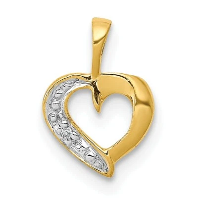 14k Yellow Gold Diamond Mini 10mm Cut Out Heart Pendant Ladies Charm 0.01 Ct. - Image 1 of 4
