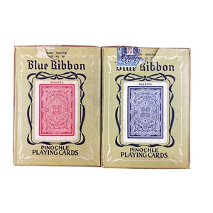 Zwei Decks blau & rot - blaues Band Pinochle Karten Stempel 1916 Copyright - Bild 1 von 6