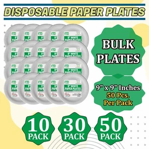 9" Disposable White Round Paper Plates BBQ Party Birthday Catering Dishes Picnic - Picture 1 of 21