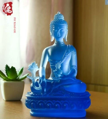 Farmacéutico Tathagata Resina Farmacéutico Buda Pequeña Estatua Azul Buda 19Cm Foto 1 de 4