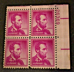 1954 US Scott #1036 - 4 Cent Plate Block - Lincoln - MNH/OG/VF - Picture 1 of 2