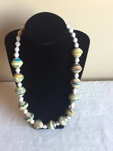 Contemporary Women's Fashion Costume Jewelry Recycled Magazine Beaded Necklace - Picture 1 of 4