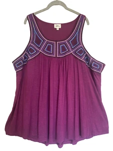 BORN FAMOUS Embroidered Tank Top - Purple, Blue, Size 2X Plus Size 2XL - Picture 1 of 10