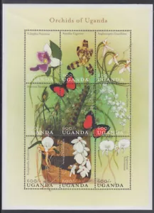 HOJA UGANDA Sc # 1638a-i MNH de 9 DIFERENTES ORQUÍDEAS y MARIPOSAS - Imagen 1 de 1