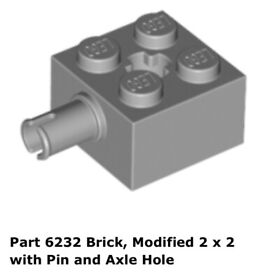 Lego 2x 6232 Light Bluish Gray Brick, Modified 2 x 2 with Pin 7754