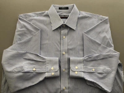 KIRKLAND  EUC Navy & White Striped Non-Iron Cotton  16½ 35 - Image 1 of 4