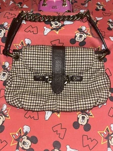 J Crew Women tweed Plaid Wool Satchel Handbag Bronze hardware herringbone Y2K 90 - Picture 1 of 5