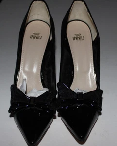 NEW Womens INNIU ITALY Black Lace & Patent Heels w Bow Size 10 EU 41 UK 8 - Picture 1 of 5