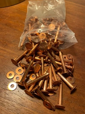 SOLID COPPER 1” long RIVETS & BURRS/WASHERS - Image 1 of 2