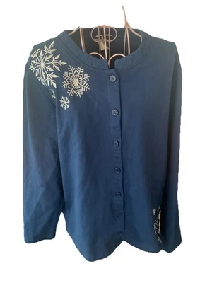 Blair Blue Button Front Embroidered Snowflake Trim  Jacket Size L - Изображение 1 из 3