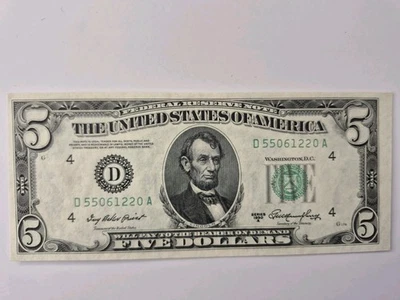 Série 1950A cinco dólares Cleveland FRN. Selo verde claro, raro, XF+. - Imagem 1 de 4