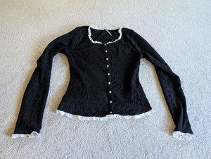 Blusa Free People negra blanca victoriana criada mirlo con volantes mediana para mujer - Imagen 1 de 12