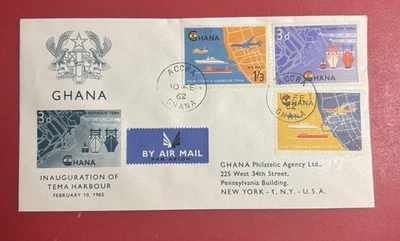 GHANA INAUGURATION OF TEMA HARBOR 1962 SC#110, C3-C4 NEAT STAMPED ADDRESS - Image 1 of 2