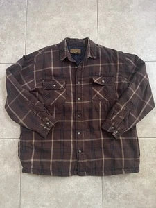 St Johns Bay Mens XL Quilted Flannel Padded Shirt Jacket Plaid Brown Vintage - Picture 1 of 9
