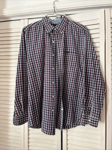 CHAPS Ralph Lauren Mens Size Large Long Sleeve Plaid Red Navy Button Down Shirt - Picture 1 of 15