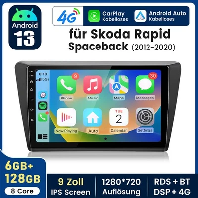 Carplay Autoradio Für Skoda Rapid Spaceback 2012-2020 GPS Navi WIFI 4G BT 6+128G - Bild 1 von 4