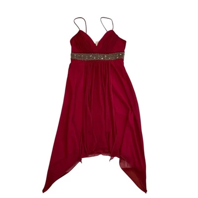 Город треугольники красный платье бисером завышенной талии носовой платок кромки M фея сирена Y2K - Изображение 1 из 4