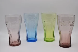 Mware Coca Cola farbiges Trinkglas Becher 2x Bernstein, 1x Grün & 1x Blau - Bild 1 von 3