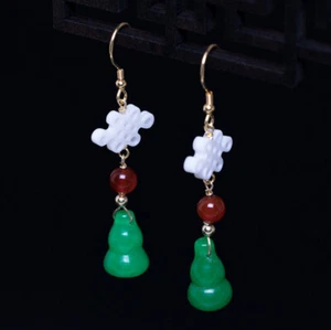 I04 Orecchini Argento 925 Dorato Con Giada E Sfera Di Rosso Agata - Foto 1 di 9