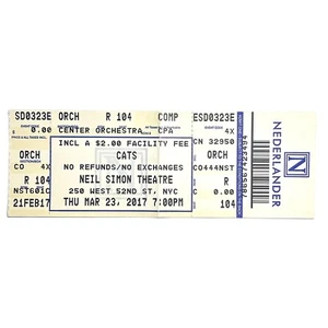 Biglietto Cats 2017 Broadway Stub NYC Neil Simon teatro musical Andrew Webber - Foto 1 di 2