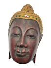 Buddha Thai Hardwood Solid Wood Carved Face Head Wall Hanging Black Gold 8"