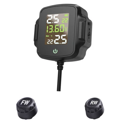 Sistema de monitoreo de presión de neumáticos TPMS 2 sensores para motocicletas con carga rápida USB Foto 1 de 4