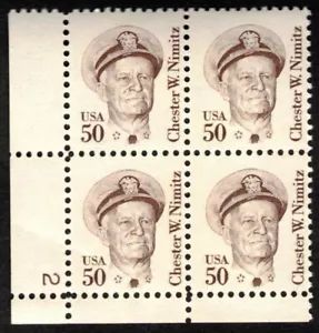 US Scott #1869 Chester Nimitz ~ braun ~ 22. Februar 1985 ~ 50c ~ Platte blk ~ sehr guter Erhaltungszustand NH OG - Bild 1 von 1