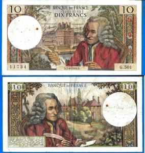 France 10 Francs 1969 7 August Voltaire Serie G 501 Frcs Frcs Free Ship World - Picture 1 of 3