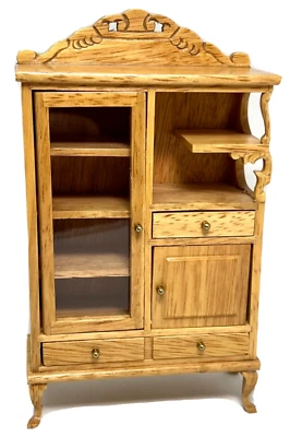 1:12 Vintage Wooden Display Cabinet Curio Dollhouse Miniature Furniture - Image 1 of 4