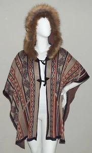 Flying Tomato Tribal Toggle Poncho Sweater with Faux Fur Hood Plus 1X - New! - Picture 1 of 4