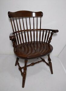 Vintage S Bent & Bros Colonial Windsor Captain Spindles Chair Dark Solid Wood