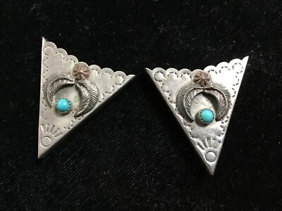 Vintage Sterling Silver 925 Vintage Turquoise collar Tips 8.1 grams - Image 1 of 4