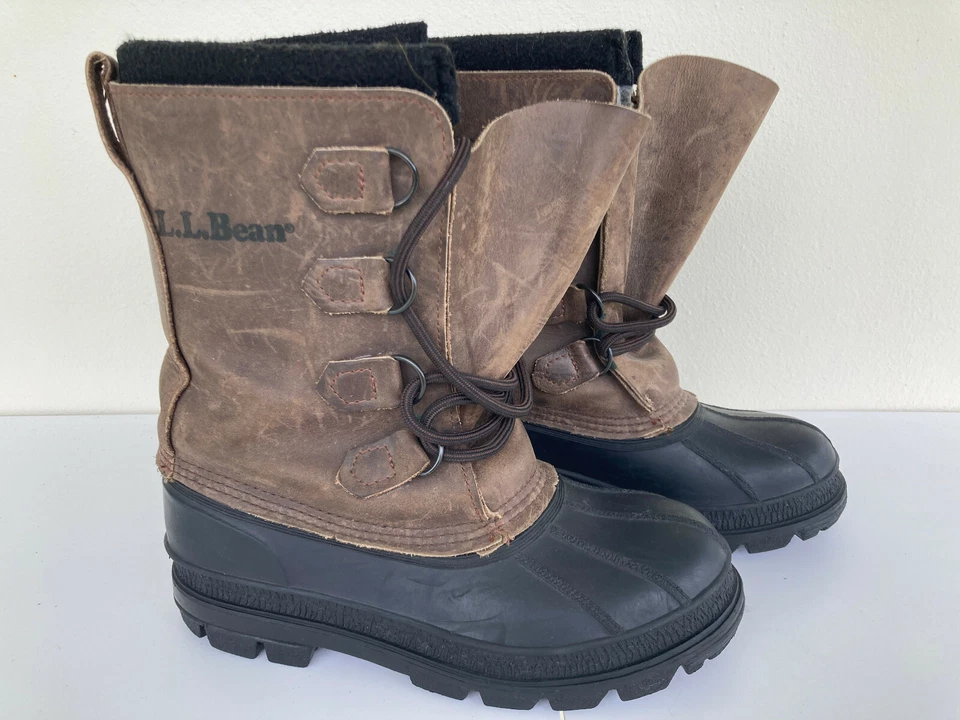 Botas de nieve para hombre L.L.Bean aisladas de goma y cuero marrón/negro talla 6 Foto 1 de 4