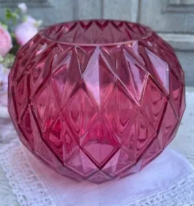 A gift From FTD Florist Vase Cranberry Color Glass Diamond Shaped Design - Picture 1 of 6