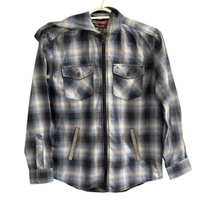TOMMY HILFIGER BOYS Hooded PLAID Flannel Full Zipper Shirt Size M(12/14) - Picture 1 of 12