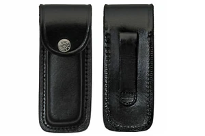 Klappmesserscheide | schwarzes Echtleder Druckknopf Etui für 5" Klappmesser - Bild 1 von 3
