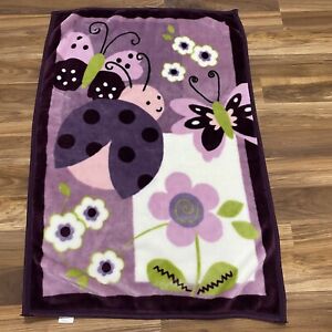 Lambs Ivy Baby Blanket Purple Ladybug Butterfly Flowers Fleece Plush
