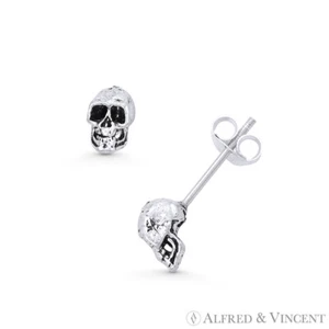Pendientes de tachuelas 3D esqueleto gótico punk dije oxidado plata esterlina 0,925 - Imagen 1 de 1