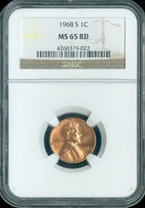 1968-S Lincoln Cent NGC MS65 RD Quality - Picture 1 of 2