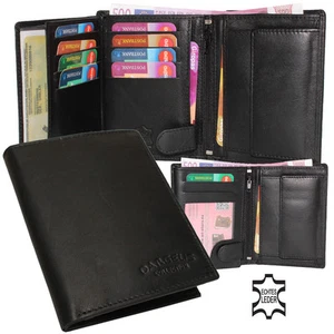 Leder Geldbörse Geldbeutel Kombibörse Brieftasche Hoch Damen Herren schwarz  - Bild 1 von 12