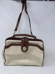 Leslie Fay Vintage White Faux Leather Brown Trim Satchel Shoulder Bag - Picture 1 of 19