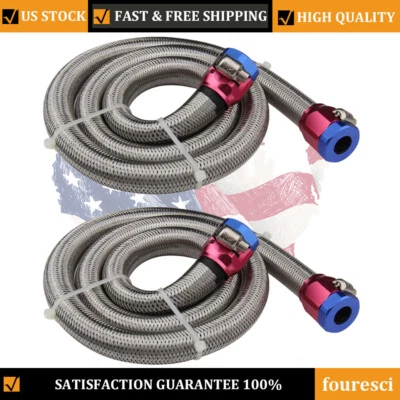 2X Universal 3/8 Fuel Line Kit Hose Blue Clamps Stainless Steel Flex Braided Oil - Image 1 of 4